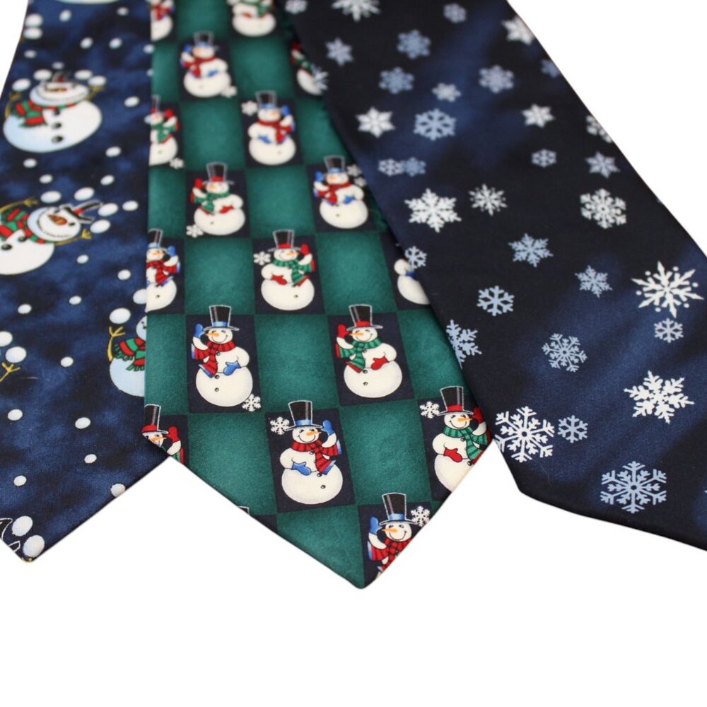 TIE TRIO 3 Winter Ties Neckties by Hallmark Snowman Blue Green HOLIDAY FUN